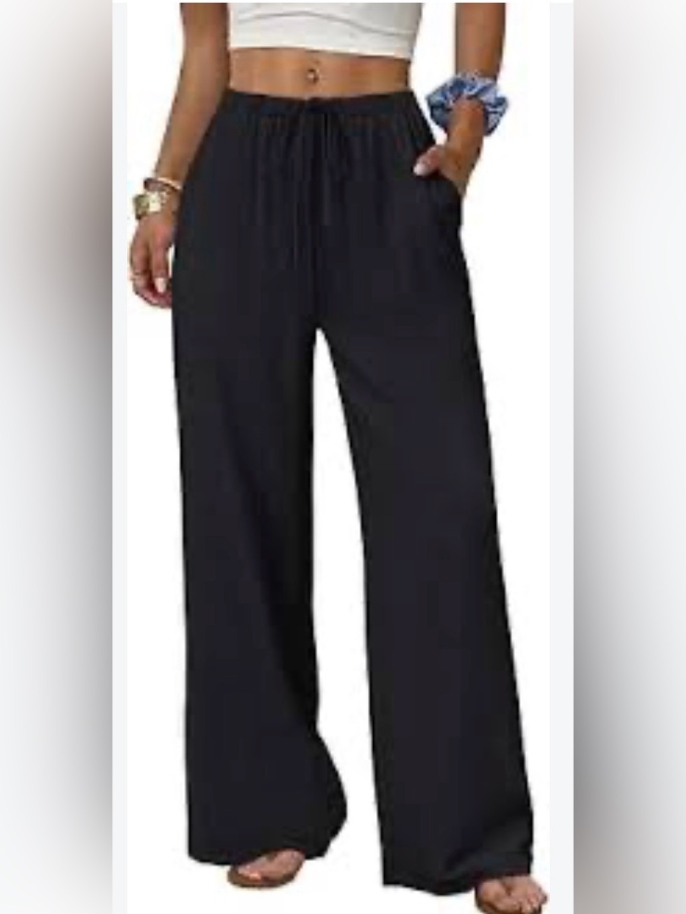 Aeropostale Black Wide-Leg Drawstring Lounge Pants size M 55% linen